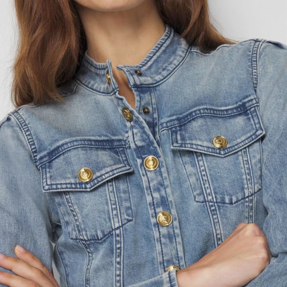 nwt WHITE HOUSE BLACK MARKET snap front button denim jacket shacket - Picture 2 of 3